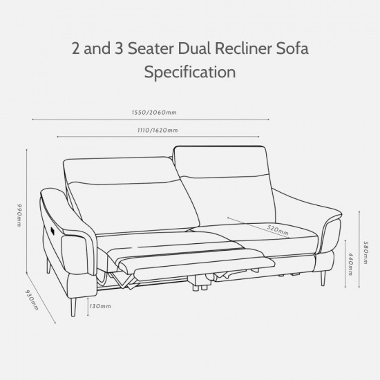 CLEO Dual Electric Recliner Sofa, 3-Seater, L206 CLEO Dual Electric Recliner Sofa, 3-Seater, L206